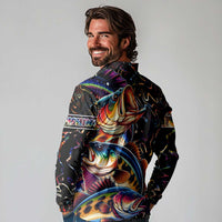 Peacock Bass Fishing Long Sleeve Polo Shirt Waves Art