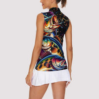 Peacock Bass Fishing Women Sleeveless Polo Shirt Waves Art