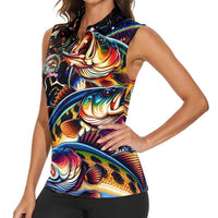 Peacock Bass Fishing Women Sleeveless Polo Shirt Waves Art