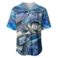 Striped Bass Fishing Baseball Jersey Ocean Waves