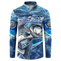 Striped Bass Fishing Button Sweatshirt Ocean Waves