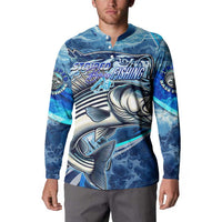 Striped Bass Fishing Button Sweatshirt Ocean Waves