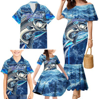 Striped Bass Fishing Family Matching Mermaid Dress and Hawaiian Shirt Ocean Waves