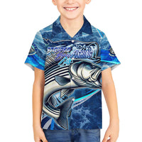 Striped Bass Fishing Family Matching Off Shoulder Short Dress and Hawaiian Shirt Ocean Waves