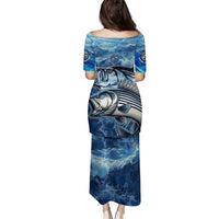 Striped Bass Fishing Family Matching Puletasi and Hawaiian Shirt Ocean Waves