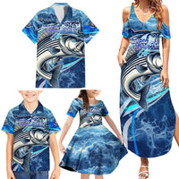 Striped Bass Fishing Family Matching Summer Maxi Dress and Hawaiian Shirt Ocean Waves