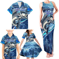 Striped Bass Fishing Family Matching Tank Maxi Dress and Hawaiian Shirt Ocean Waves