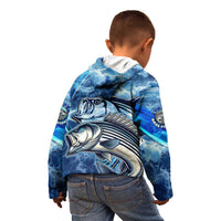 Striped Bass Fishing Kid Hoodie Ocean Waves