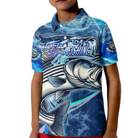 Striped Bass Fishing Kid Polo Shirt Ocean Waves