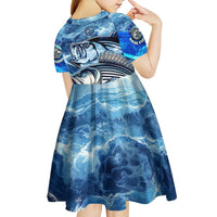 Striped Bass Fishing Kid Short Sleeve Dress Ocean Waves