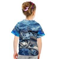 Striped Bass Fishing Kid T Shirt Ocean Waves
