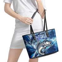 Striped Bass Fishing Leather Tote Bag Ocean Waves