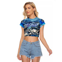 Striped Bass Fishing Raglan Cropped T Shirt Ocean Waves