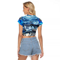 Striped Bass Fishing Raglan Cropped T Shirt Ocean Waves