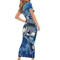 Striped Bass Fishing Short Sleeve Bodycon Dress Ocean Waves