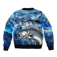 Striped Bass Fishing Sleeve Zip Bomber Jacket Ocean Waves