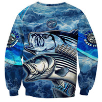 Striped Bass Fishing Sweatshirt Ocean Waves