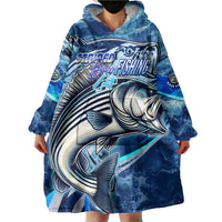 Striped Bass Fishing Wearable Blanket Hoodie Ocean Waves