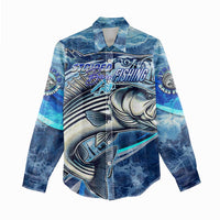 Striped Bass Fishing Women Casual Shirt Ocean Waves
