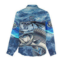 Striped Bass Fishing Women Casual Shirt Ocean Waves