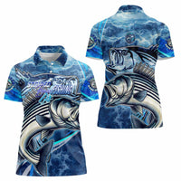 Striped Bass Fishing Women Polo Shirt Ocean Waves