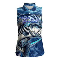 Striped Bass Fishing Women Sleeveless Polo Shirt Ocean Waves