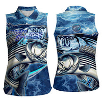 Striped Bass Fishing Women Sleeveless Polo Shirt Ocean Waves