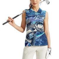 Striped Bass Fishing Women Sleeveless Polo Shirt Ocean Waves