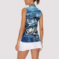 Striped Bass Fishing Women Sleeveless Polo Shirt Ocean Waves