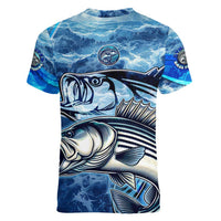 Striped Bass Fishing Women V-Neck T-Shirt Ocean Waves