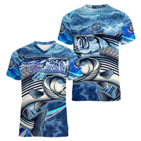 Striped Bass Fishing Women V-Neck T-Shirt Ocean Waves
