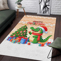 Crocodile Snappy Christmas Area Rug Cute Alligator Holiday Tree Cartoon Design - Wonder Print Shop