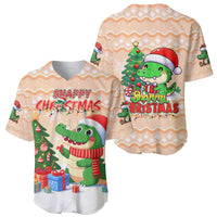 Crocodile Snappy Christmas Baseball Jersey Cute Alligator Holiday Tree Cartoon Design - Wonder Print Shop