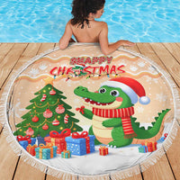 Crocodile Snappy Christmas Beach Blanket Cute Alligator Holiday Tree Cartoon Design - Wonder Print Shop