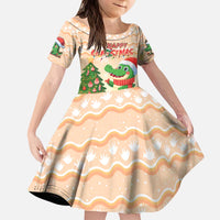Crocodile Snappy Christmas Kid Short Sleeve Dress Cute Alligator Holiday Tree Cartoon Design - Wonder Print Shop