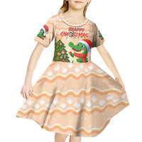 Crocodile Snappy Christmas Kid Short Sleeve Dress Cute Alligator Holiday Tree Cartoon Design - Wonder Print Shop