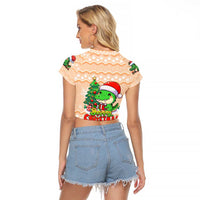 Crocodile Snappy Christmas Raglan Cropped T Shirt Cute Alligator Holiday Tree Cartoon Design - Wonder Print Shop