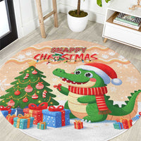 Crocodile Snappy Christmas Round Carpet Cute Alligator Holiday Tree Cartoon Design - Wonder Print Shop