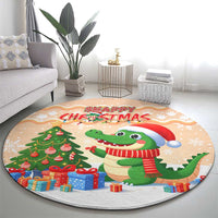 Crocodile Snappy Christmas Round Carpet Cute Alligator Holiday Tree Cartoon Design - Wonder Print Shop
