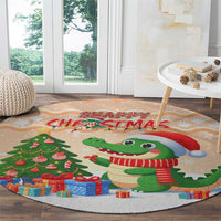 Crocodile Snappy Christmas Round Carpet Cute Alligator Holiday Tree Cartoon Design - Wonder Print Shop