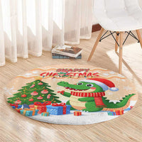 Crocodile Snappy Christmas Round Carpet Cute Alligator Holiday Tree Cartoon Design - Wonder Print Shop