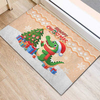 Crocodile Snappy Christmas Rubber Doormat Cute Alligator Holiday Tree Cartoon Design - Wonder Print Shop