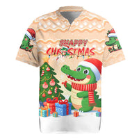 Crocodile Snappy Christmas Rugby Jersey Cute Alligator Holiday Tree Cartoon Design - Wonder Print Shop