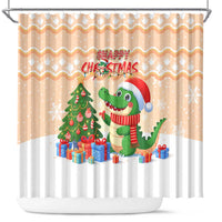 Crocodile Snappy Christmas Shower Curtain Cute Alligator Holiday Tree Cartoon Design - Wonder Print Shop