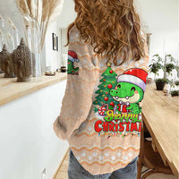 Crocodile Snappy Christmas Women Casual Shirt Cute Alligator Holiday Tree Cartoon Design - Wonder Print Shop