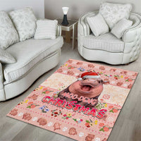 Moodeng Christmas Area Rug Cute Hippo Holiday with Pastel Floral Festive Vibes - Wonder Print Shop