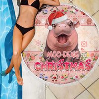Moodeng Christmas Beach Blanket Cute Hippo Holiday with Pastel Floral Festive Vibes - Wonder Print Shop