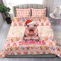 Moodeng Christmas Bedding Set Cute Hippo Holiday with Pastel Floral Festive Vibes - Wonder Print Shop