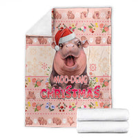 Moodeng Christmas Blanket Cute Hippo Holiday with Pastel Floral Festive Vibes - Wonder Print Shop