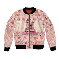 Moodeng Christmas Bomber Jacket Cute Hippo Holiday with Pastel Floral Festive Vibes - Wonder Print Shop